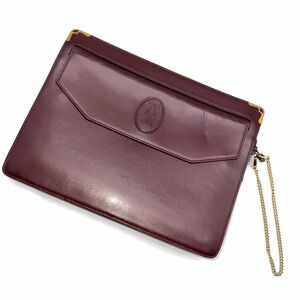 Cartier Must Line Vintage Classic Burgundy Leather Clutch-Detachable Wrist Chain